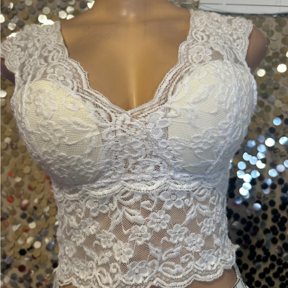 Lace crop top purple, white, black, purple, orange